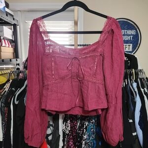 Altar'd State Women's Lace Detail Blouse - Burgundy